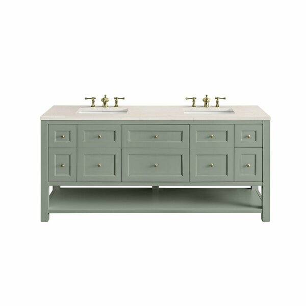 James Martin Vanities Breckenridge 72in Double Vanity, Smokey Celadon w/ 3 CM Eternal Marfil Top 330-V72-SC-3EMR